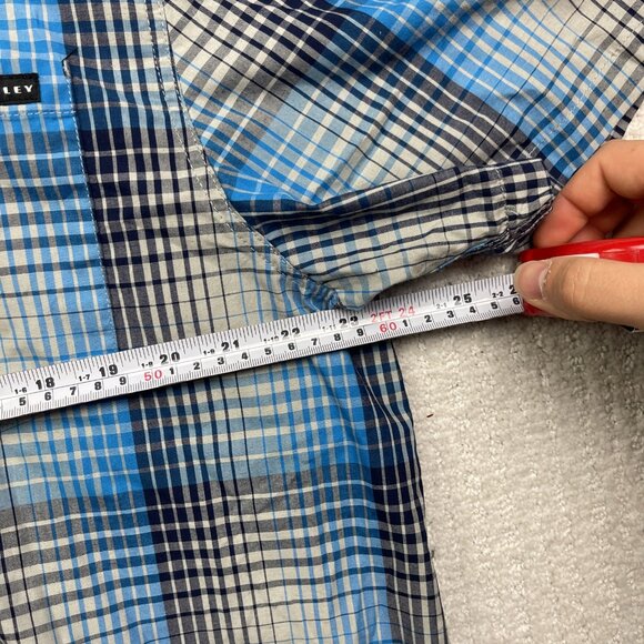 Y2K Oakley Blue Plaid Short Sleeve Button Down Shirt Mens 2XL Regular Fit - Picture 8 of 15